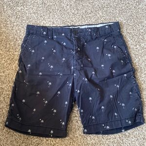 Navy blue with palm tree prints, H&M shorts, size 33